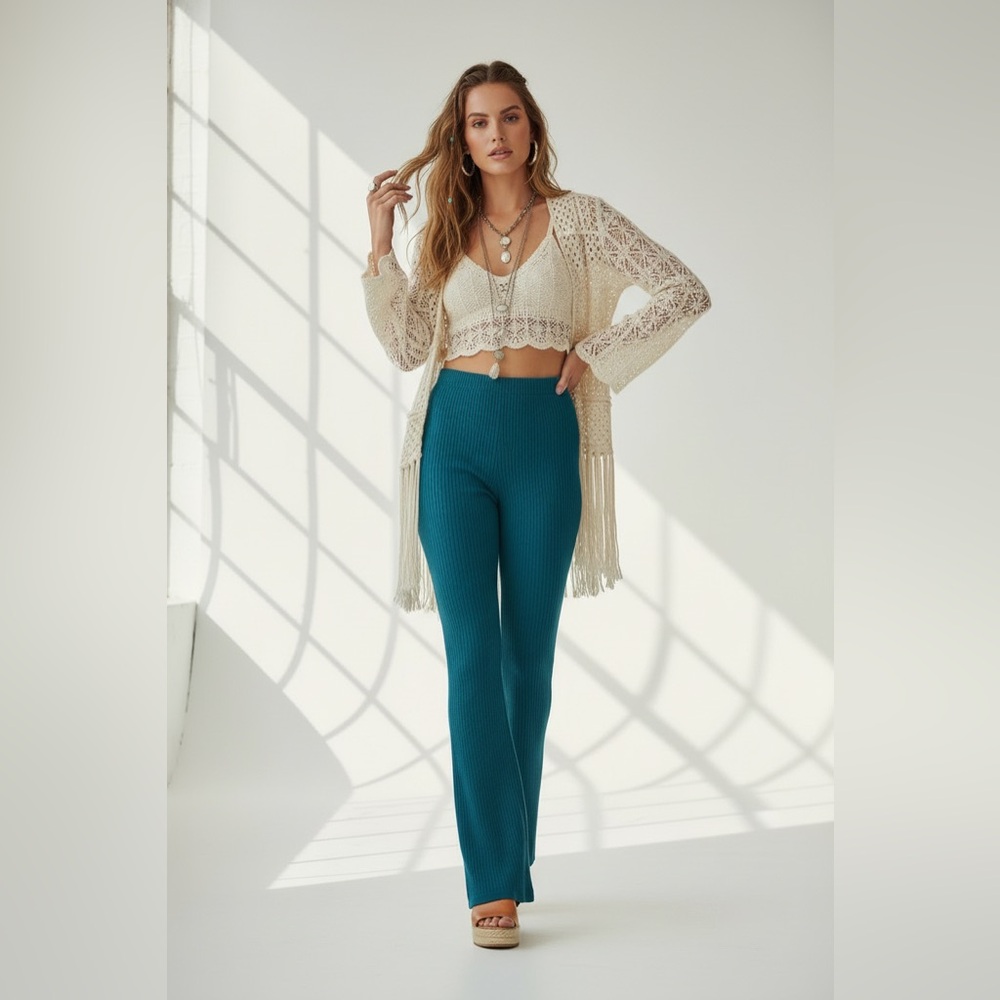 LuLaRoe Kylie Corduroy Pull on Flare Pants • Teal